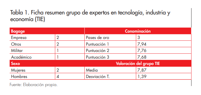 Tabla 1. Ficha resumen grupo de expertos en tecnología, industria y  economía (TIE)